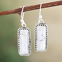 Howlite dangle earrings, 'White Mirror' - Howlite and Sterling Silver Dangle Earrings