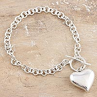 Sterling silver charm bracelet, 'Expectation of Love' - Sterling Silver Heart Charm Bracelet