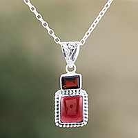 Garnet pendant necklace, 'Passionate Lady' - Garnet and Sterling Silver Pendant Necklace from India