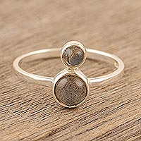 Labradorite cocktail ring, 'Dusky Moon' - Handmade Sterling Silver and Labradorite Cocktail Ring