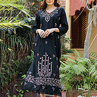 Embroidered cotton sheath dress, Midnight Bliss