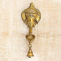 Brass wall accent, 'Ganesha's Enigma' - Ganesha-Themed Brass Wall Accent