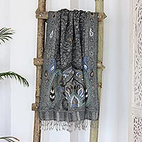 Embroidered wool shawl, 'Paisley Swirl' - Hand-Embroidered Wool Shawl with Paisley Motif