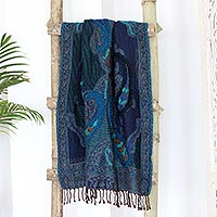 Hand-embroidered wool shawl, 'Magic Paisley' - Hand-Embroidered Paisley Patterned Wool Shawl