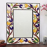 Ceramic mosaic wall mirror, 'Tulip Glory' - Ceramic Wall Mirror with Tulip Motif
