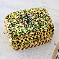 Decorative papier mache box, 'Persian Blooms' - Handcrafted Decorative Wood Box from India