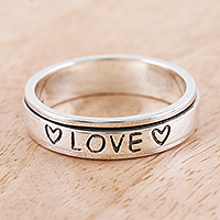 Sterling silver meditation ring, 'Bond of Love' - Handcrafted Sterling Silver Meditation Ring