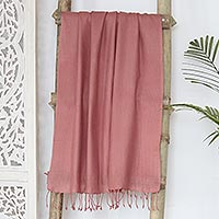 Hand-woven wool shawl, 'Kashmir Rose' - Hand-Woven Pink Wool Shawl from India