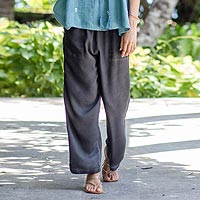 Stonewashed palazzo pants, 'Simple Style in Black' - Black Viscose Twill Pants from India