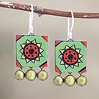 Ceramic dangle earrings, 'Petunia Delight' - Artisan Crafted Ceramic Dangle Earrings