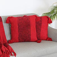 Cotton cushion covers, 'Celebrate the Magic' (pair) - Crimson Cotton Cushion Covers from India (Pair)