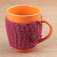 Hand-knit mug cozy, 'Cozy Coffee' - Hand-Knit Buttoned Beverage Cozy