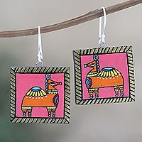 Ceramic dangle earrings, 'Rajasthani Camel' - Indian Ceramic Dangle Earrings with Camel Motif