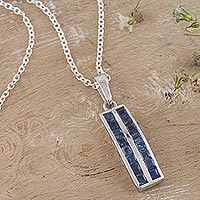 Rhodium-plated sapphire pendant necklace, 'The Path to Power' - Artisan Crafted Rhodium-Plated Sapphire Pendant Necklace