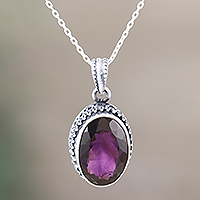 Amethyst pendant necklace, 'Love Potion' - Handmade Amethyst and Sterling Silver Pendant Necklace