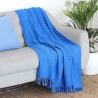 Cotton throw blanket, 'Blue Charm' - Slub Cotton Throw Blanket in Blue