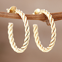 Gold plated half-hoop earrings, 'Twist of Fate' - Rope Motif 22k Gold Plated Half-Hoop Earrings