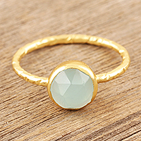 Gold-plated chalcedony single stone ring, 'Angle of Repose' - Gold-Plated Single Stone Ring with Faceted Chalcedony