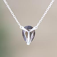 Smoky quartz pendant necklace, 'Air Kiss in Grey' - Smoky Quartz and Sterling Silver Pendant Necklace