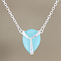 Chalcedony pendant necklace, 'Air Kiss in Aqua' - Handmade Chalcedony and Sterling Silver Pendant Necklace