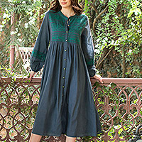 Embroidered cotton empire-waist dress, Gentle Valley