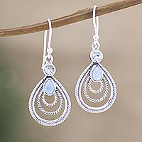 Larimar and blue topaz dangle earrings, 'Radiate in Blue' - Handmade Indian Larimar and Blue Topaz Dangle Earrings