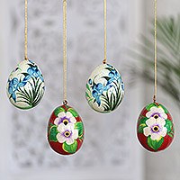 Papier mache ornaments, 'Floral Delight' (set of 4) - Hand-Painted Floral Papier Mache Ornaments (Set of 4)
