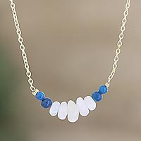 Quartz and rainbow moonstone pendant necklace, 'Sink or Swim' - Blue Quartz and Rainbow Moonstone Pendant Necklace
