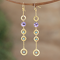 Gold-plated chalcedony and amethyst dangle earrings, 'Once Upon a Time' - Gold-Plated Amethyst and Chalcedony Dangle Earrings