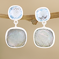 Labradorite and blue topaz dangle earrings, 'Falling Skies' - Blue Topaz and Labradorite Dangle Earrings from India