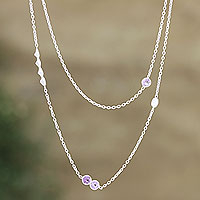 Amethyst and rainbow moonstone station necklace, 'Casual Elegance' - Rainbow Moonstone and Amethyst Station Necklace