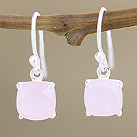 Rose quartz dangle earrings, 'Heaven Sent' - Natural Rose Quartz Earrings from India