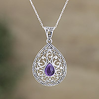 Amethyst pendant necklace, 'Faraway Land' - Artisan Crafted Amethyst Necklace