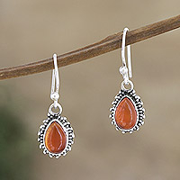 Carnelian dangle earrings, 'Sweet Honeysuckle' - Handcrafted Carnelian Earrings