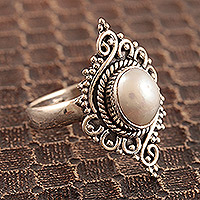 Cultured pearl cocktail ring, 'Darling' - Artisan Crafted Cultured Pearl Ring