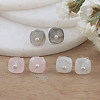 Gemstone stud earrings, 'Present Perfect' (set of 3) - Gemstone Stud Earring Set of 3 Pairs