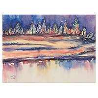 'Reflection of Nature' - Watercolor Landscape on Handmade Paper
