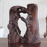 Reclaimed wood sculpture, 'Father and Children' - One of a Kind Signed Indian Sculpture of Reclaimed Wood