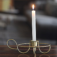 Iron candle holder, 'Twisted Delight' - Gold Powder-coated Iron Candle Holder Hand Crafted in India