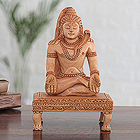 Wood sculpture, 'With Power' - Indian Kadam Wood Sculpture with Shiva Motif