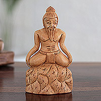 Wood sculpture, 'Supta Virasana' - Artisan Crafted Yogi Sculpture from India