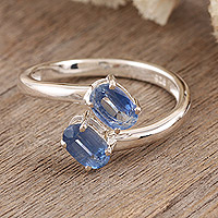 Kyanite wrap ring, 'Intense Blue Focus' - Sterling Silver Wrap Ring with Vibrant Blue Kyanite Stones