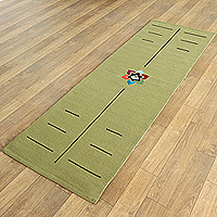 Embroidered yoga mat, 'Comfort in Green' - Embroidered Cotton Yoga Mat in Olive Green Crafted in India