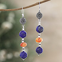 Lapis lazuli and carnelian dangle earrings, 'Regal Glam' - Lapis Lazuli and Carnelian Sterling Silver Dangle Earrings