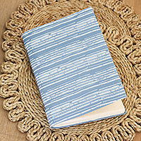 Cotton journal, 'Sky Contours' - Hand-Block Printed Motif Cotton Journal with Handmade Paper
