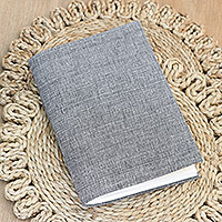Cotton journal, 'Chic Grey' - Grey Cotton Journal with Handmade Paper Handcrafted in India