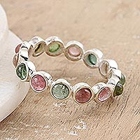 Tourmaline band ring, 'Treasures' - Tourmaline Band Ring Crafted from Sterling Silver in India
