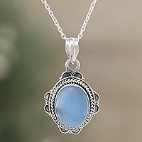 Chalcedony pendant necklace, 'Chic Blue' - Chalcedony and Sterling Silver Pendant Necklace from India
