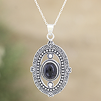 Onyx pendant necklace, 'Night Enchantment' - Onyx and Sterling Silver Pendant Necklace Crafted in India