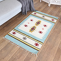 Wool area rug, 'Geometric Tenderness' (3x5) - Handloomed Wool Area Rug with Geometric Motifs (3x5)